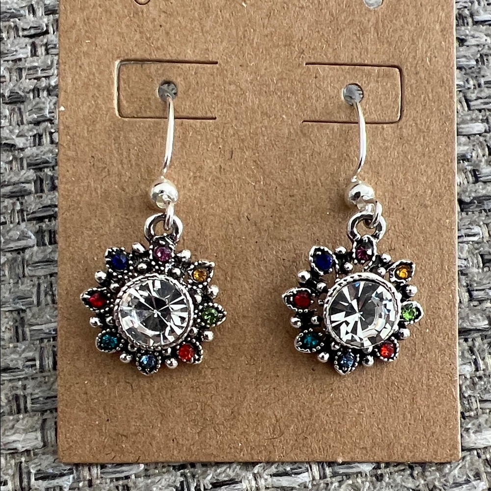 Elegant Silver Multicolor Crystal Earrings